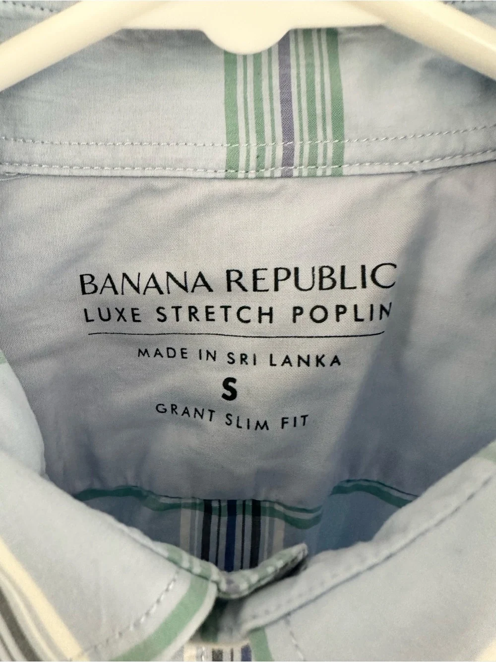 Banana Republic Men’s Light Blue and Green Plaid Button-Down Shirt- small stain
